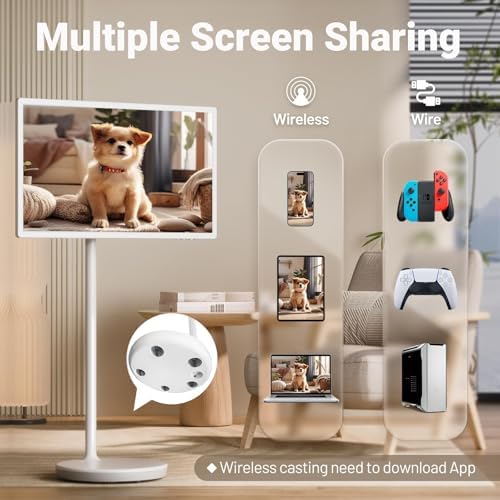 Portable Smart TV on Wheels - 32" 1080p 4K UHD Touchscreen, 8GB RAM & 128GB Storage, 5-8 Hour Battery, Remote Control, 8MP/13MP Camera, Full Rotation Display