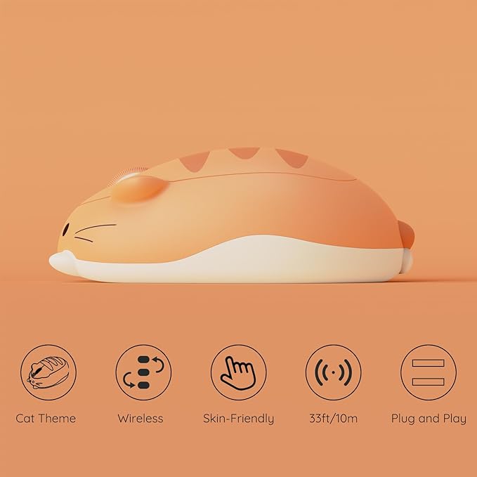 Akko Cat Theme Wireless Gaming Mouse, Tri-Mode Mouse BT3.0/BT5.0/2.4G, Cute Optical Cordless Cartoon Mice for Computer/Laptop/Desktop/PC, Compatible with Mac/Win Orange Kate