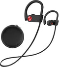 Stiive Bluetooth Headphones, 5.3 Wireless Sports Earbuds IPX7 Waterproof with Mic, Stereo Sweatproof in-Ear Earphones, Noise Cancelling Headsets for Gym Running Workout, 16 Hours Playtime - BlackRed