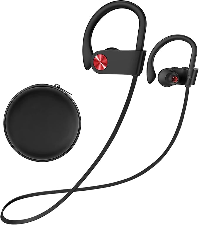 Stiive Bluetooth Headphones, 5.3 Wireless Sports Earbuds IPX7 Waterproof with Mic, Stereo Sweatproof in-Ear Earphones, Noise Cancelling Headsets for Gym Running Workout, 16 Hours Playtime - BlackRed