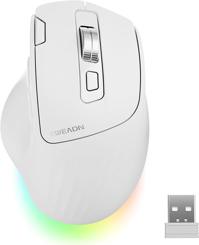 EWEADN C2 Ergonomic Wireless Mouse, 2.4G & Bluetooth Mouse for Laptop, Silent Click Dul-Mode Rechargeable Computer Mouse, 5 DPI Levels Optical Mice with RGB for Laptop, PC, Mac, Windows - Black