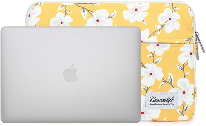 Canvaslife Laptop Sleeve 15 Inch 15 Case and 15.6 Laptop Bag (Yellow Flower)