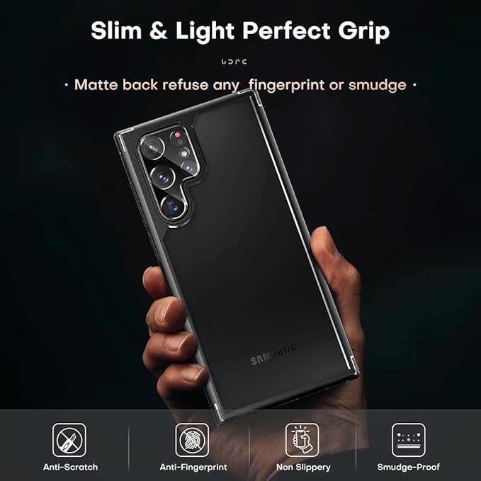 TOCOL for Samsung Galaxy S22 Ultra Case, Translucent Matte Hard Back [Military Grade Shockproof] [Anti-Scratch & Anti-Fingerprint] Slim Fit Protective Cover for Galaxy S22 Ultra Case 6.8'', Black