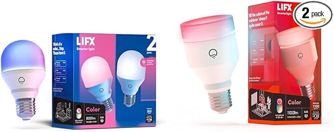 LIFX Color A19 800 lumens, Billions of Colors and Whites, Wi-Fi Smart LED Light Bulb & Color, A19 1100 lumens, Wi-Fi Smart LED Light Bulb, Billions of Colors and Whites