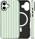 Magnetic for iPhone 17 Case Cute Stripes Phone Case, Shockproof Slim TPU and Hard PC Protective Phone Cover Compatible with MagSafe Designed for Women Girls, Light Green