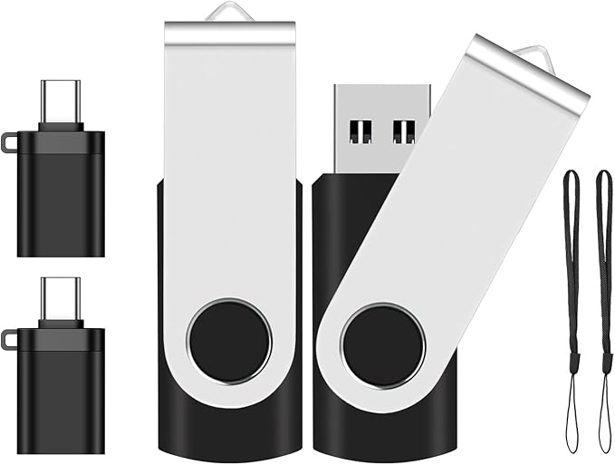 2- Packs of 32GB USB Flash Drive with Type C Adapter, USB2.0 High Speed 360° Metal Thumb Drive USB Stick for Storage Data (2Pack, 32GB, 2 Adapters)