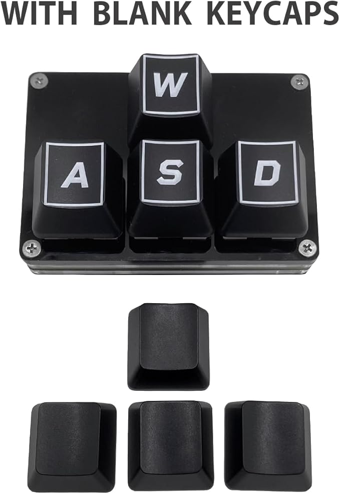 BTXETUEL Mini 4-Key Keypad WASD Arrow Key Keycaps Keyboard One-Handed Mechanical Gaming Keypad Programmable USB-C Customized Keyboard for Working or Gaming (Black, WASD Keycaps)