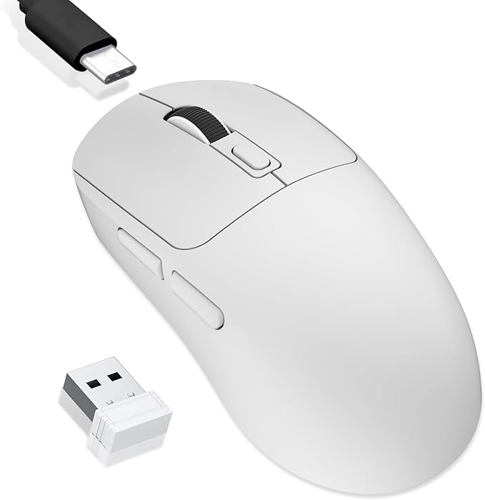 MELOGAGA Wireless Gaming Mouse, 2.4G/Bluetooth 5.4/USB-C 3-Mode Wired/Cordless Game Mice with 8 Adjustable DPI, Ergonomic Rechargeable Computer Mouse for PC, Mac, PS5, Tablet -White