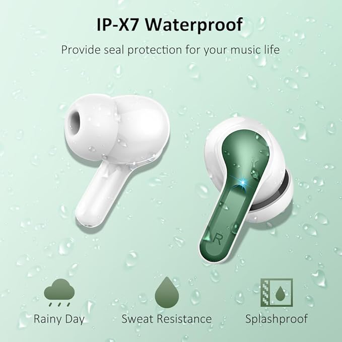 Wireless Earbuds, Bluetooth Headphones 2025 NEW Ear Buds 40H Bass Stereo in-Ear Earphones ENC Noise Cancelling 5.3 Earbuds with 4 HD Mic, USB-C LED Display IP7 Waterproof Sport Headset for Android iOS