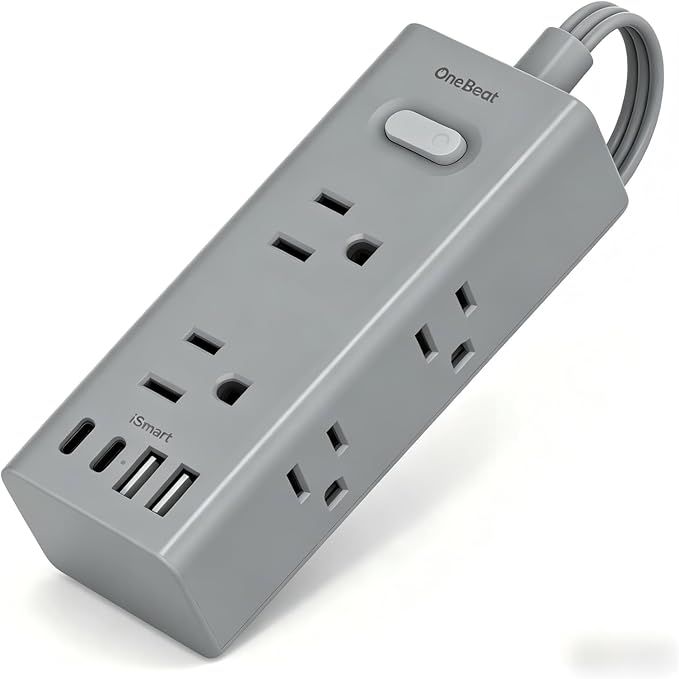 3Ft Extension Cord with Multiple Outlets, Flat Plug Power Strip Surge Protector with 3 Ft Cord, 6 Outlet 4 USB Ports (2 USB C), Multi Outlet Wall Plug for Travel, College, Dorm Room Essentials(Grey)