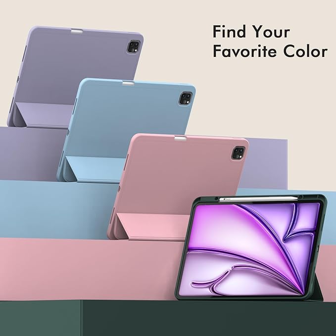 ZryXal New iPad Air 13 Inch Case M3 2025/M2 2024 with Pencil Holder, Trifold Stand Smart Case with Soft TPU Back,Auto Wake/Sleep(Midnight Green)