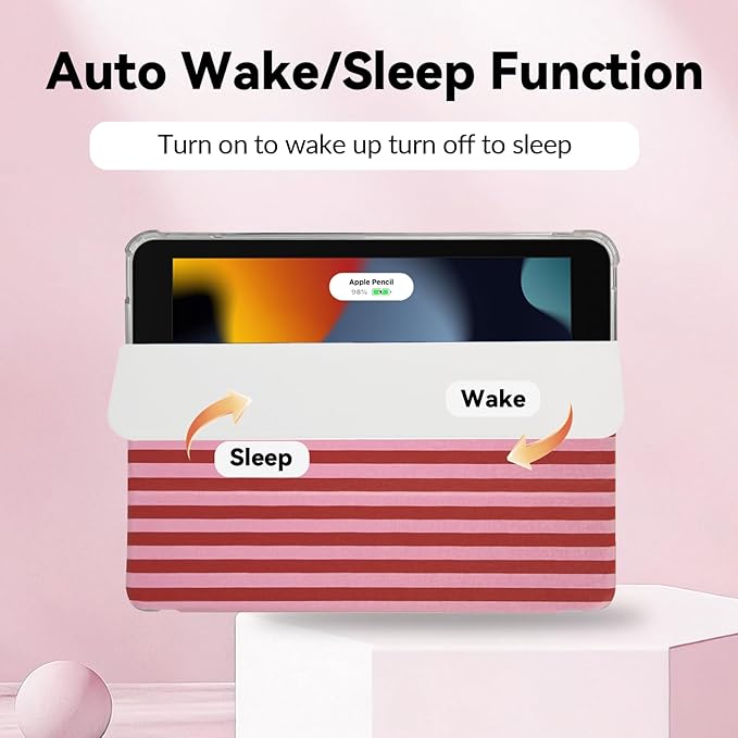 Lovmooful Compatible for iPad 9/8/7 (10.2-Inch,2021/2020/2019 Model,9th/8th/7th Generation) Case with Pencil Holder Cute Striped with Aesthetic Design Soft TPU Trifold Stand Protective-Red