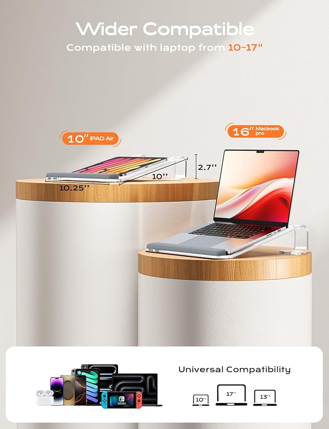 LOXP Acrylic Laptop Stand for Desk, Laptop Stand with Wrist Support, Ergonomic Detachable Laptop Riser, Acrylic Protable, Computer Stand for MacBook Air Pro, HP, Dell, XPS, HP (10-17") Laptops