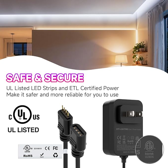 BTF-LIGHTING FCOB COB CCT 24VDC LED Strip Kit UL Listed Flexible High Density 640LED/m 32.8FT RF Remote Controller Tunable CT 2700K-6500K CRI90+ for Bedroom Kitchen Under Cabinet Indoor