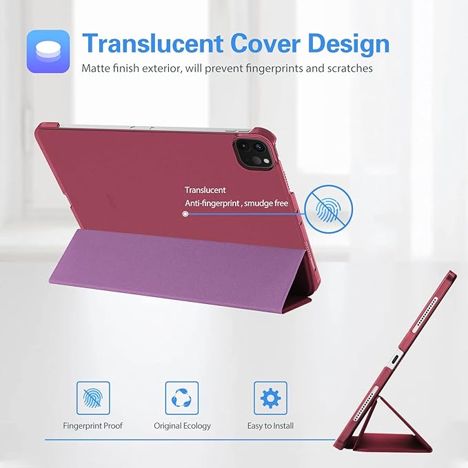 ProCase for iPad Pro 11 Inch Case 2022/2021/2020/2018(4th/3rd/2nd/1st Generation), iPad Pro 11" Slim Stand Hard Back Cover Shell Smart Folio Compatible with Pencil/Support Auto Wake/Sleep -Wine