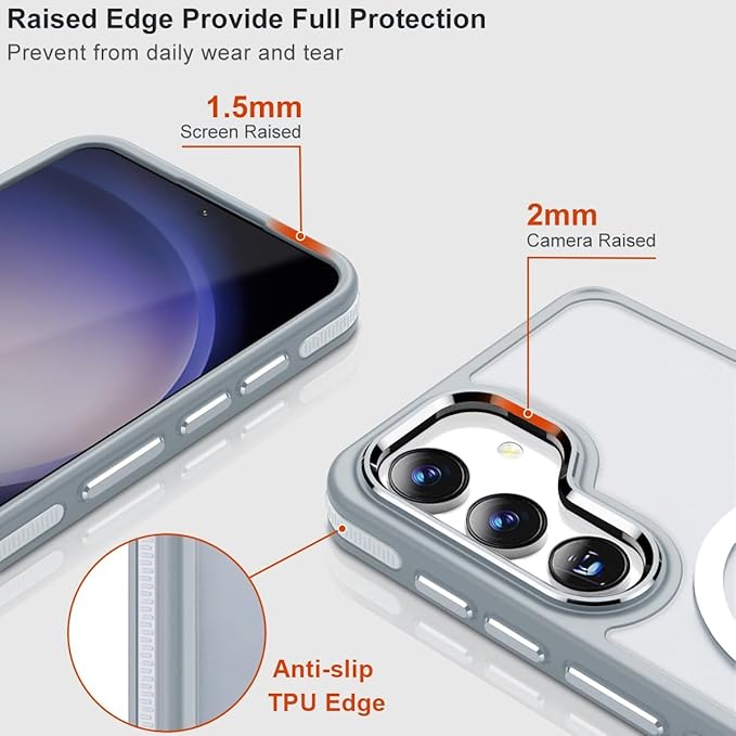 MALEWOLF Case for Galaxy S23 FE with 3 Modes Stand, Compatible with Magsafe, Color Hybrid Shockproof with Anti-Slip Edge, Matte Translucent Phone Case for Galaxy S23 FE (Grey/White)
