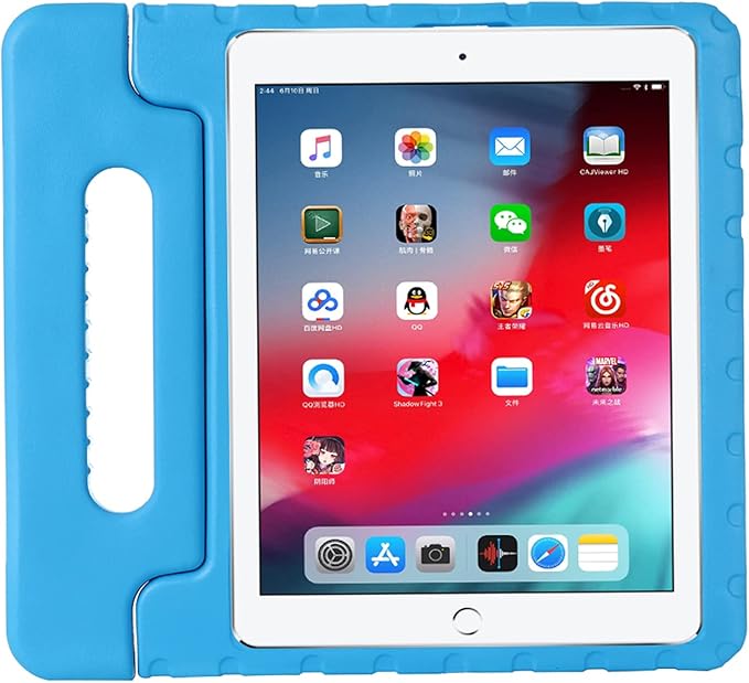 Kids Case for iPad Pro 12.9 inch 6th/5th/4th/3rd Generation 2022/2021/2020/2018 with Pencil Holder, Anti-Slip Handle Stand Lightweight Child Proof EVA Shockproof Rugged Kickstand Cover, Blue