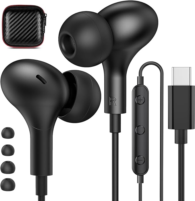 APETOO USB C Headphone for Samsung Galaxy S24 S25 Ultra S23 S26 S22 S21 A17 A54 Magnetic Wired Earbuds Noise Canceling in-Ear Type C Earphone Microphone Stereo Bass for iPhone 17 16 15 Pro Max/Pixel