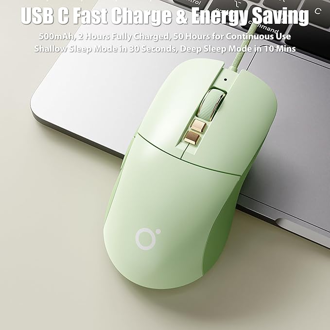 Wireless Gaming Mouse Tri-Mode 2.4GHz/Bluetooth 5.0/Wired USB-C 5-Level DPI Rechargeable Ergonomic Silent Optical Mice for iMac/MacBook/Computer/Laptop, Matcha Green