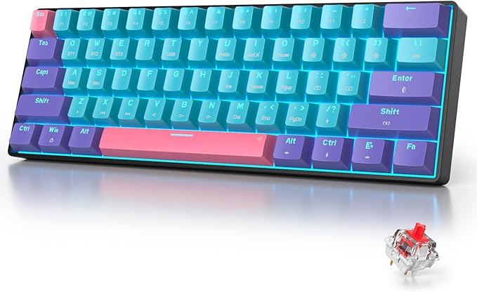 Fogruaden 60 Percent Wireless Gaming Keyboard, Wired/Bluetooth Mechanical Keyboard 60%, RGB Backlit, Hot-Swappable Red Switch