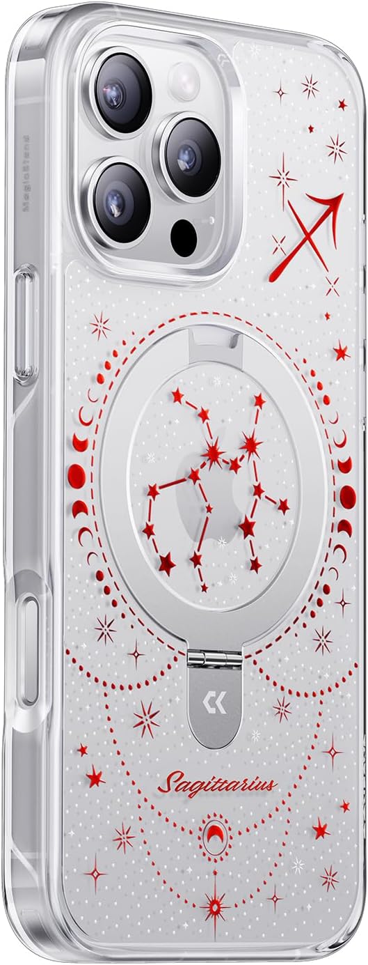 CASEKOO Sagittarius [Zodiac Collection] for iPhone 16 Pro Case with Magnetic Ring Stand [Compatible with MagSafe] [Military-Grade Protection] Fashion Clear Back Design, Soft Edge