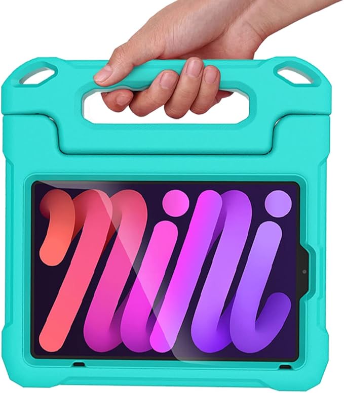 SUPLIK Kids Case for iPad mini 7 (A17 Pro) 2024 & Mini 6 2021, iPad mini 6th/7th Generation Case with Screen Protector, Durable Shockproof Handle Stand Cover for 8.3-inch iPad mini 6/7 Gen, Cyan