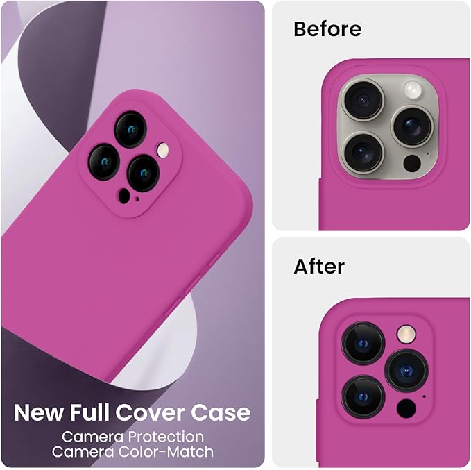 FireNova Designed for iPhone 15 Pro Case, Silicone Upgraded [Camera Protection] Phone Case, Soft Anti-Scratch Microfiber Lining Inside, 6.1 inch, Shocking Pink