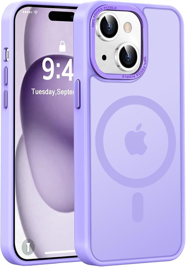 Newfuture Magnetic for iPhone 15 Case [Compatible with Magsafe] [Military Grade Drop Protection] Translucent Matte Anti-Fingerprint Shockproof Phone Case for iPhone 15 6.1 inch, Lilac Purple