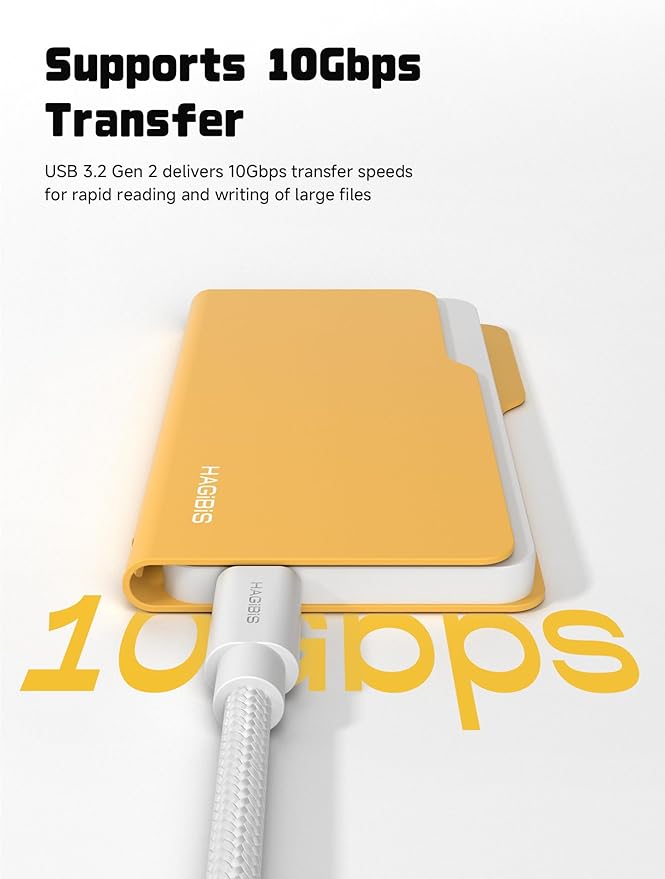 Hagibis SSD Enclosure, Folder Style USB 3.2 Gen2 10Gbps to NVMe PCI-E M.2 SSD Case, M.2 External Hard Drive Enclosure for MacBook Laptop iPad Android iPhone 17 Pro Max (Yellow 2230-2280)