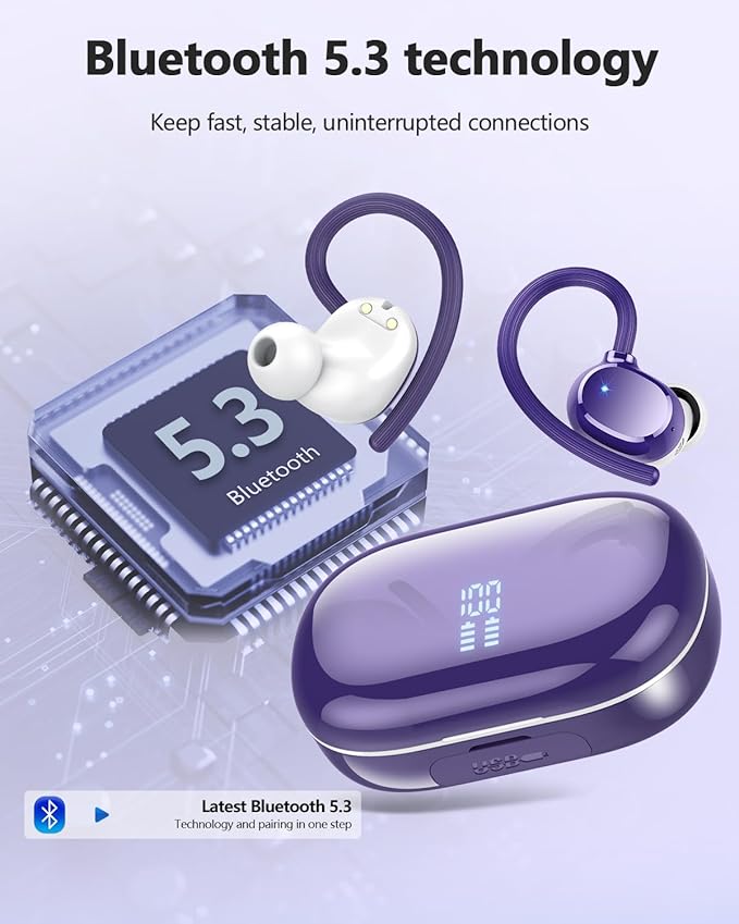 Wireless Earbuds, 128Hrs Bluetooth 5.3 Headphones Sport, Bluetooth Earbuds with ENC Noise Canceling Mic, Bass Stereo Wireless Earphones, IP7 Waterproof Over Ear Buds with Earhooks for Gym/Running