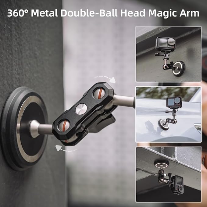 Magnetic Camera Mount for Action Camera, Strong Magnetic Mount with 360° Rotation Ball Head and Built-in 6 Magnets, Compatible with Gopro Hero 13/12/11/10, DJI Osmo Action 6/5 Pro/4/3,Nano