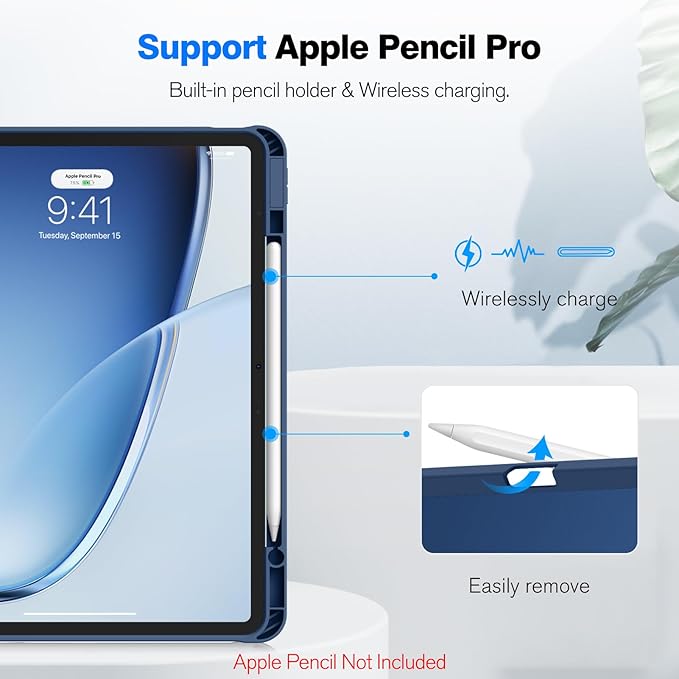 Fintie SlimShell Case for iPad Air 13-inch M4/M3/M2 (2026/2025/2024) - [Built-in Pencil Holder] Soft TPU Protective Stand Back Cover with Auto Wake/Sleep, Navy