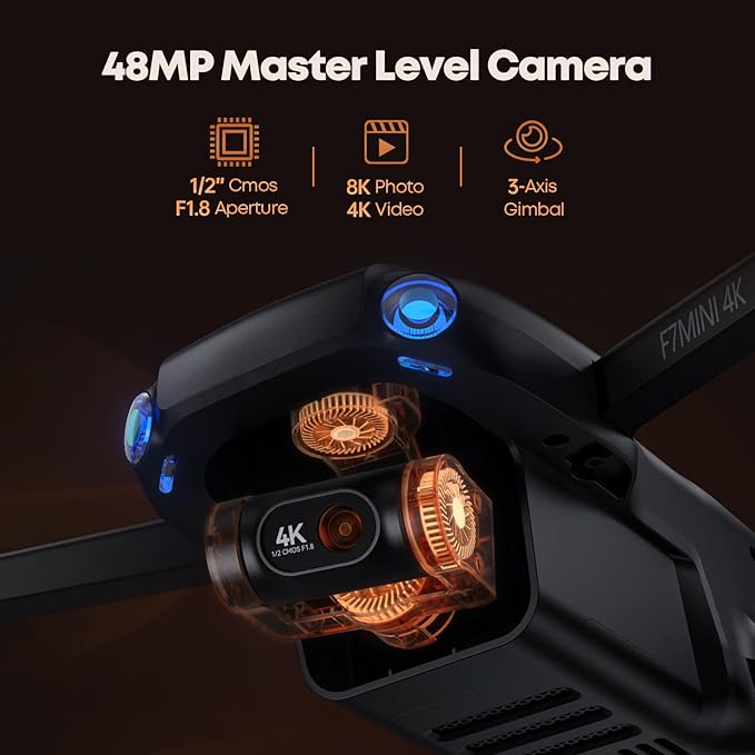 Bwine F7MINI 4K Video 8K Photo Drones with Camera for Adults, 3-Axis Gimbal EIS, 249g FAA-exempt, Over 6KM Transmission, AI GPS Smart Return, Follow, Waypoint, Orbit Fly, Better for Beginner 32Mins