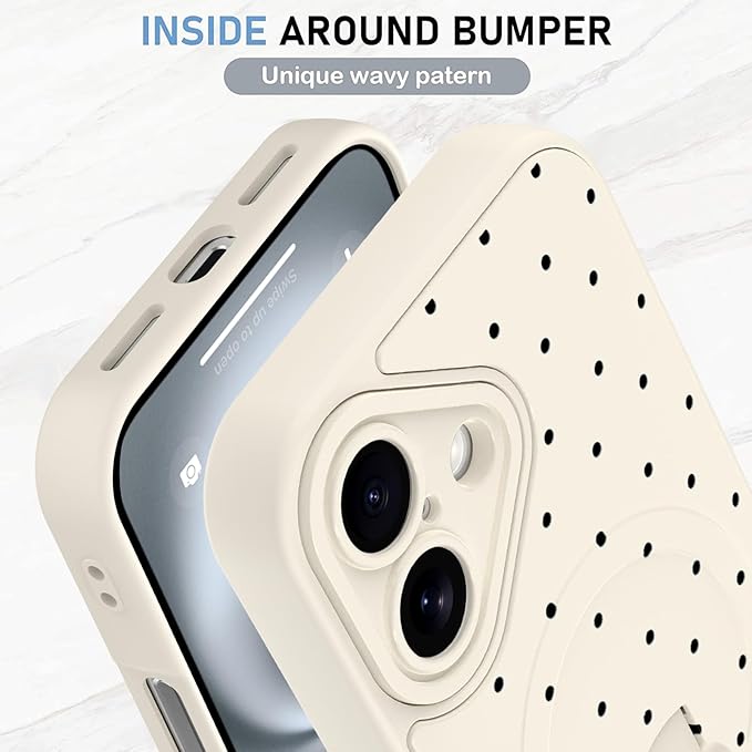 KANGHAR Compatible with iPhone 16 Case, Support for MagSafe, Silicone Spot Cute Pattern, Wristband Kickstand Camera Protection Soft Slim Cover for Girls Women -White