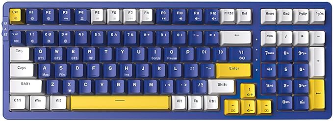 Merdia Wireless Mechanical Keyboard, Triple Mode 2.4G/USB-C/BT Gaming Keyboards 100 Keys Ice-Blue Backlit, Brown Switch Keyboard | Rechargeable Mechanical Gaming Keyboards | Blue/White/Yellow