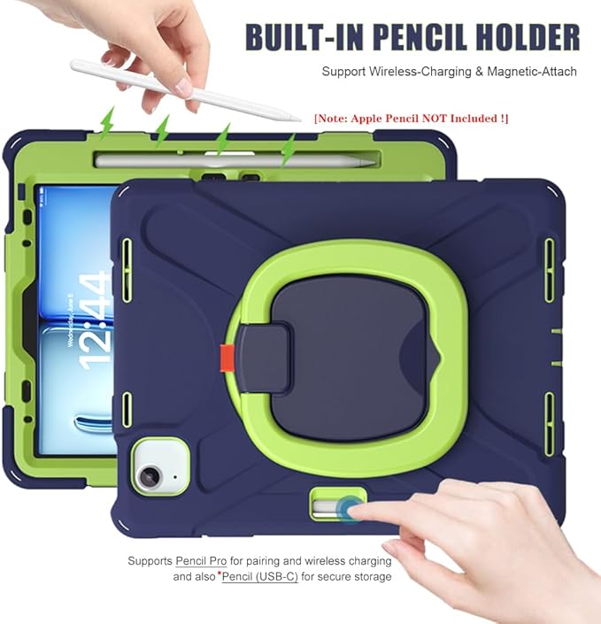 SCSVPN Case for iPad Air 11 Inch M4 2026/M3 2025/M2 2024, iPad Air 10.9'' 5th/4th Gen 2022 2020, iPad Pro 11 4th/3rd/2nd/1st Gen, Protective Cover with Pen Holder, Stand, Shoulder Strap, Navy Green