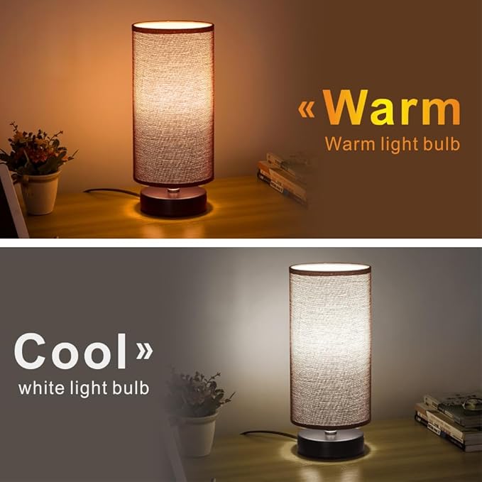 lifeholder Table Lamp, Bedside Nightstand Lamp, Simple Desk Lamp, Cylinder Table Lamp for Bedroom Living Room Office Study, Brown Shade and Black Base (Brown)