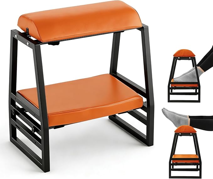Adjustable Double Step Footrest Under Desk,9-Angle Double Step Foot Stool for Office & Home, Ergonomic Foot Support with Non-Slip Pads- Orange