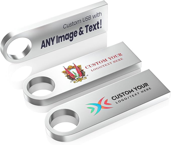 Customizable Flash Drives 16GB, Wooolken Personalized USB 2.0 Thumb Drives 10/20/50/100 Pack, Logo Pendrive Custom Memory Stick USB Engraved Logo (Metal)