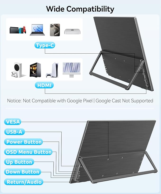 MAGICRAVEN Wireless Portable Monitor for Laptop, 15.6" Portable Monitor with Battery-1080P FHD Second Screen for Home & Office, AirPlay & Miracast Casting, No Cables or Drivers Needed(with Stand)