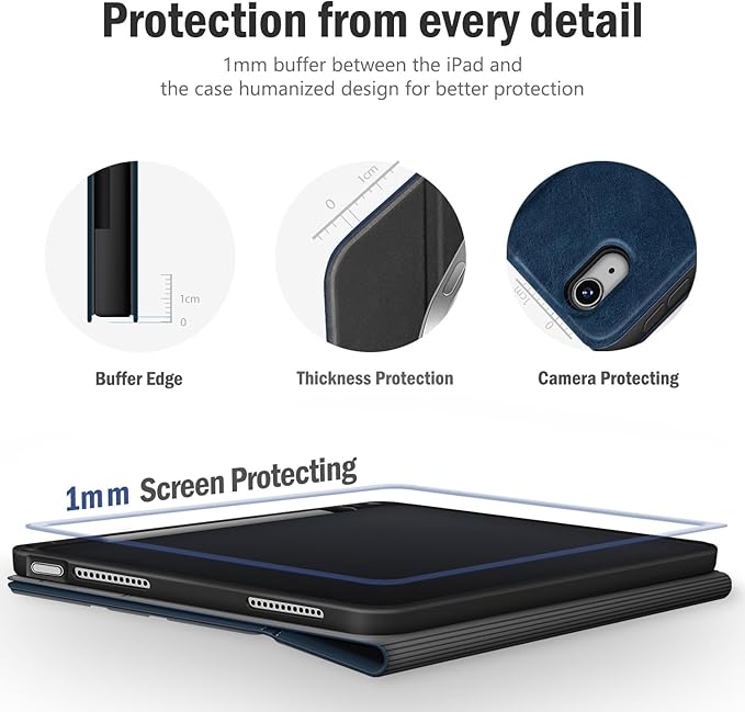 Antbox for iPad Air 13 Inch Case 2026 M4 /2025 M3 /2024 M2, Built-in Pencil Holder, Fully Supports Pencil Pro and Pencil (USB-C), Auto Sleep/Wake Function PU Leather iPad Air 13'' Cover (Blue)