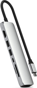 Satechi 7 in 1 USB C Hub Multiport Adapter with Ethernet, HDMI 4K@60Hz, 100W PD Charging, 2X USB-A Data Ports, Micro/SD Card Readers for MacBook Air/Pro/Neo, iPad Air/Pro, Windows - Silver