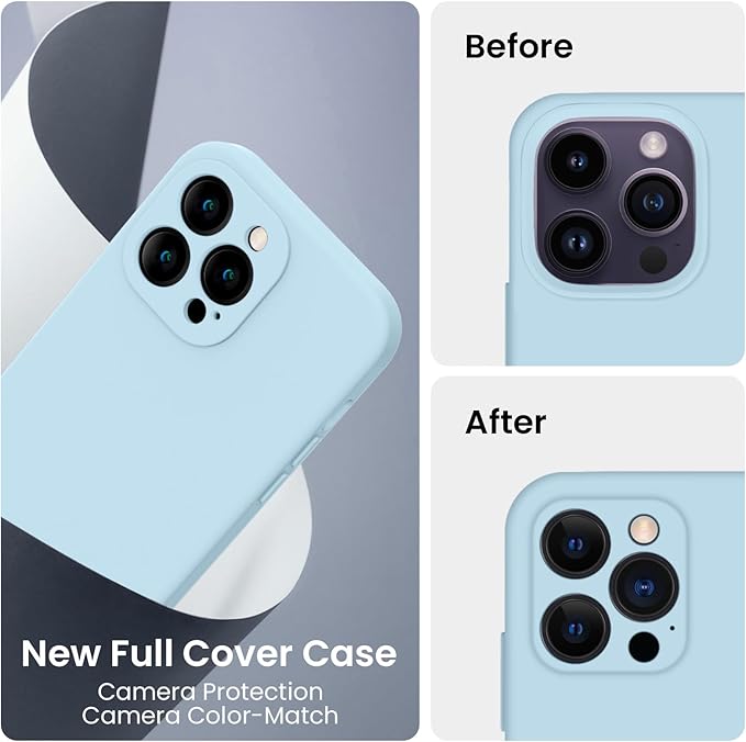 FireNova Designed for iPhone 14 Pro Max Case, Silicone Upgraded [Camera Protection] Case, Soft Anti-Scratch Microfiber Lining Inside, 6.7 inch, Sky Blue