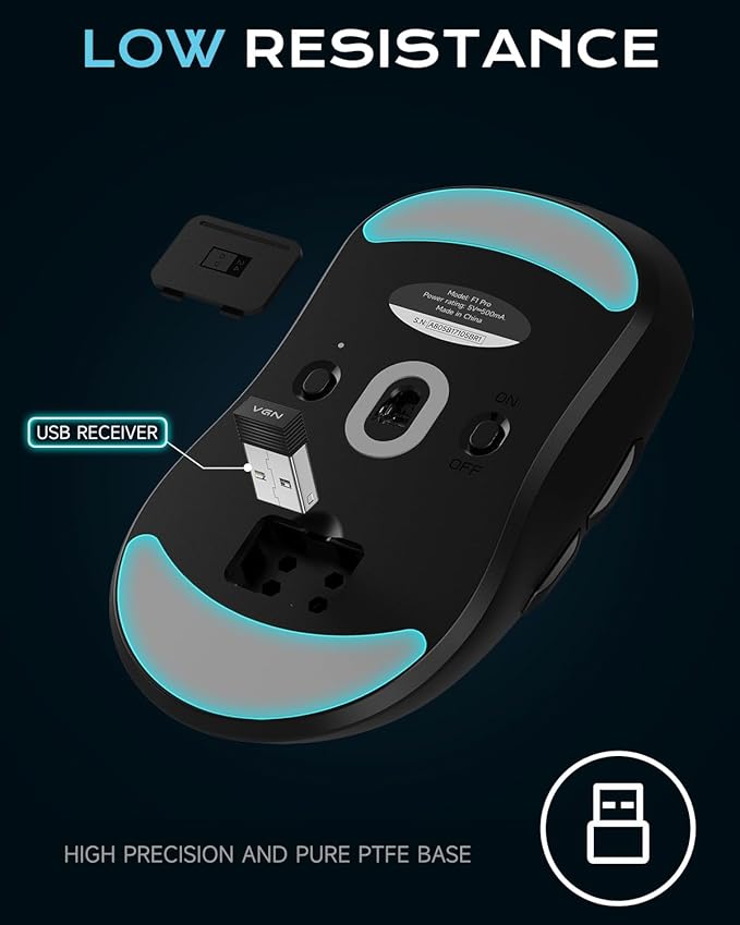 VGN Dragonfly F1 Pro Wireless Gaming Mouse, 49g Ultra-Lightweight, PAW3395 26K DPI Sensor, 4KHz Polling Rate Supported, Professional Esports Speed, Black