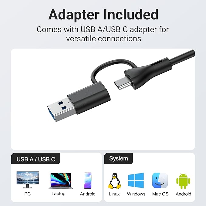 Computer Speakers with Microphone for Desktop PC, USB Monitor Speakers with Clip, Wired Laptop Sound Bar, Stereo & Bass, PC Speaker w/Mic for Meeting/Gaming/Online Learning, Easily Clamps to Monitor