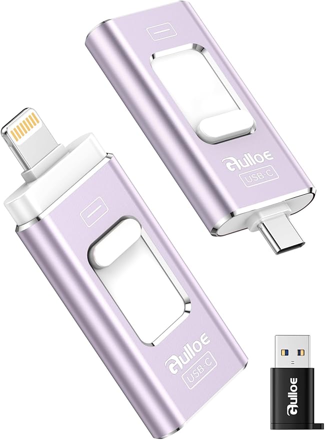 Gulloe 512GB Dual Interface Flash Drive for Phone Storage Photos Videos, Phone USB Backup External Photo Memory Stick - No App Required, Compatible with iPhone, iPad, Android & PC (Lavender Purple)