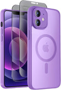 Symcele Designed for iPhone 12 Case, Compatible with MagSafe, with Privacy Screen Protectors X2, [Camera Protection] [15FT Military Drop Protection] Shockproof Phone Case, 6.1", Light Purple