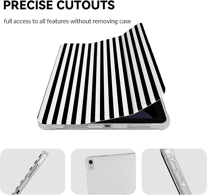 Lovmooful Compatible for iPad 11th 11-Inch A16 (2025),iPad 10 (10.9-Inch,2022 Model,10th Generation) Case with Pencil Holder Cute Striped Aesthetic Design Soft TPU Trifold Stand Protective-Black&White