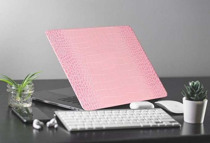 Compatible with Crocodile MacBook Air 13 inch Case 2021 2020 2019 2018 M1 A2337 A2179 A1932, Textured Elegant Luxury Aligator Skin Snakeskin PU Leather Hardshell Case & Keyboard Cover, Pink