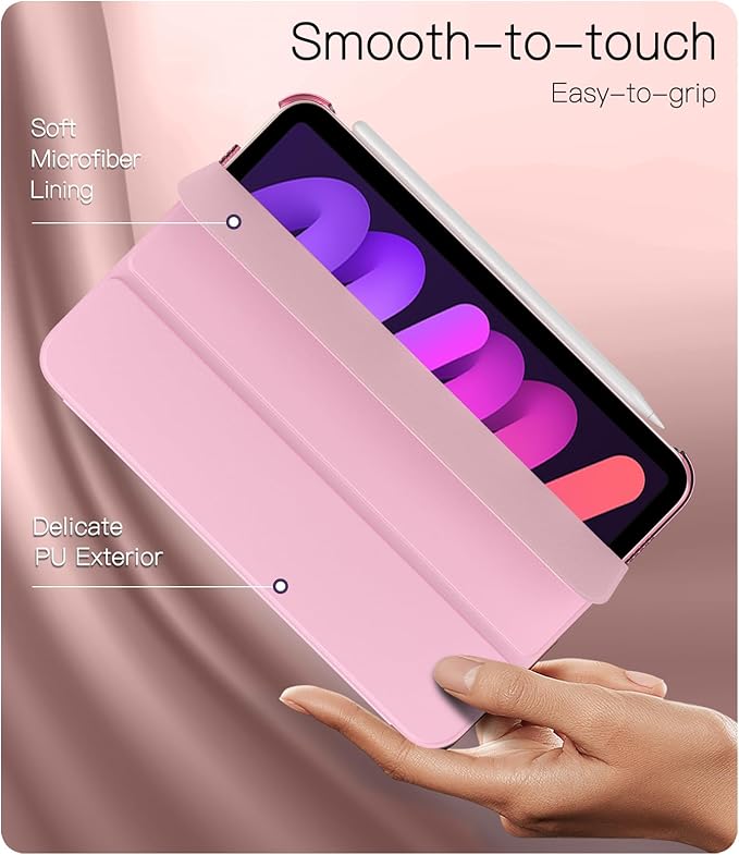 TiMOVO Case for iPad mini 7 A17 Pro 8.3-inch 2024, iPad mini 6th Generation Case, Slim Translucent Hard Back Folio Cover Support Touch ID & Apple Pencil Charging, Auto Wake/Sleep, Flowers Pink